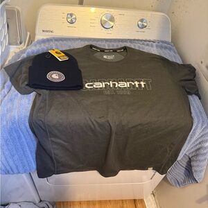 Carhartt Men’s Short-Sleeve Logo Tee in Charcoal with Navy Carhartt Beanie NWT
